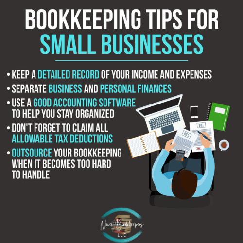Image provides various bookkeeping tips for small businesses.