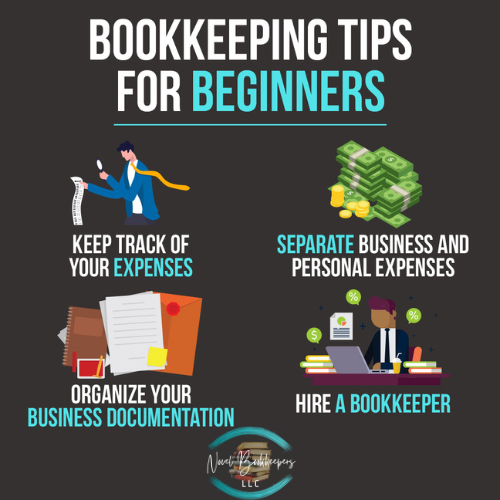 Infographic that lists some bookkeeping tips for beginners.