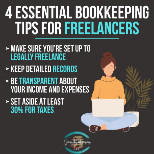 Infographic about essential Freelancer Bookkeeping Tips described within the text of this post.