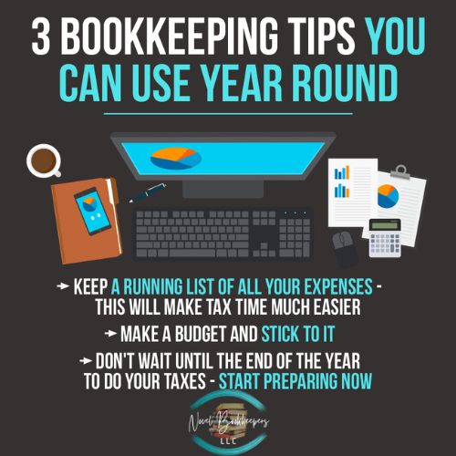 Infographic depicting the 3 financial management tips and tax preparation tips to use throughout the year for ultimate 