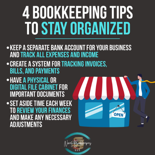 Infographic depicting 4 Tips for Organized Books. 