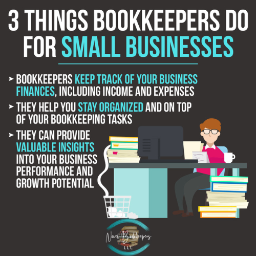 Novel Bookkeeper's infographic that depicts three things that bookkeepers for small businesses can do.